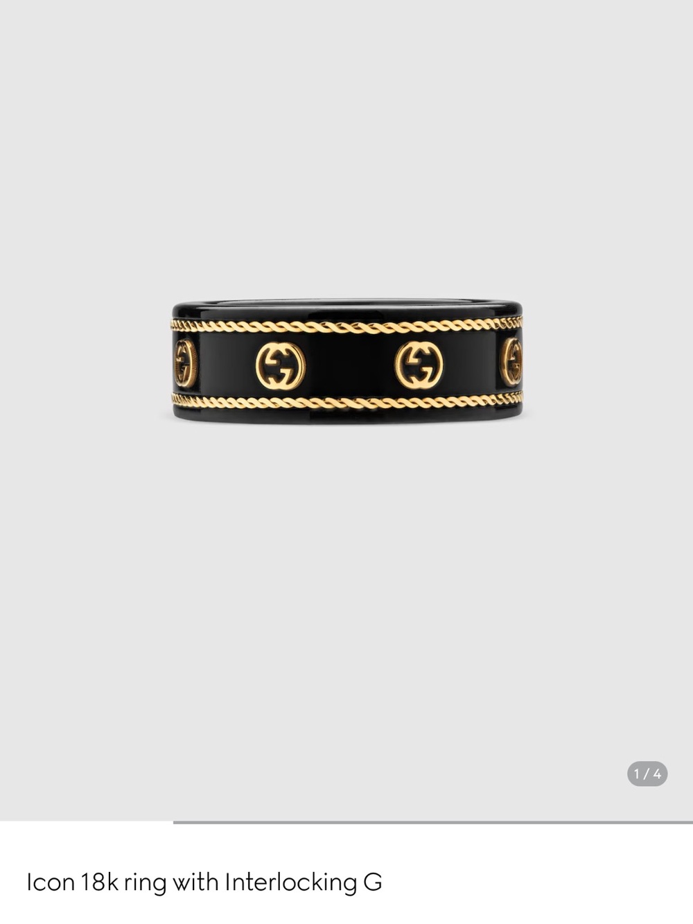 Gucci Black and Gold Icon Band Ring with Interlocking G